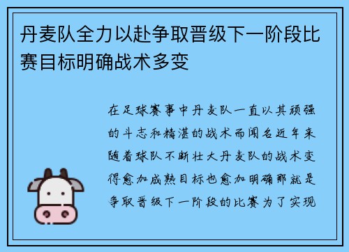丹麦队全力以赴争取晋级下一阶段比赛目标明确战术多变