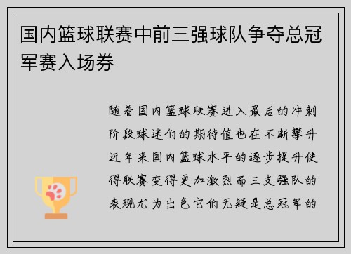 国内篮球联赛中前三强球队争夺总冠军赛入场券