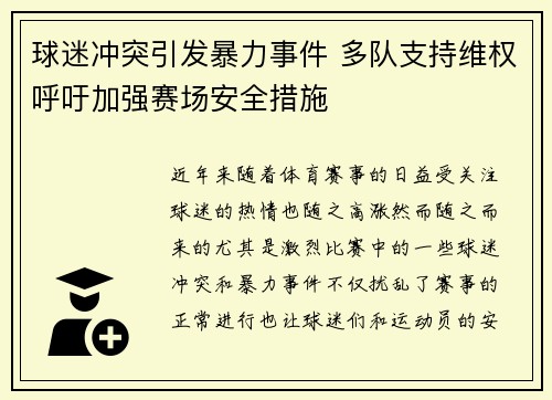 球迷冲突引发暴力事件 多队支持维权呼吁加强赛场安全措施