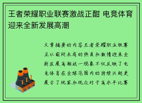 王者荣耀职业联赛激战正酣 电竞体育迎来全新发展高潮
